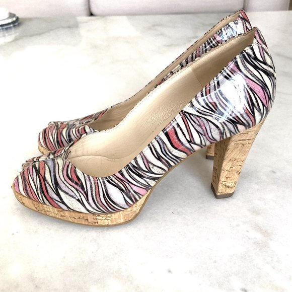 Peter Kaiser cork pumps, peep toe high heel shoes, pink, purple, white, black - Picture 3 of 8